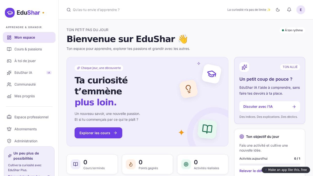 Screenshot of EduShar Apprentissage