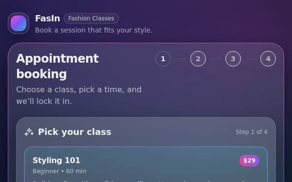 Screenshot of Fas booking classes