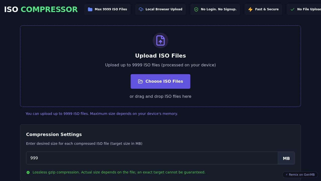 Screenshot of ISO Compressor