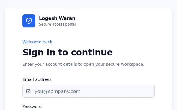 Screenshot of Logesh Waran Login