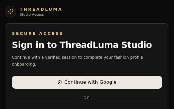 Screenshot of ThreadLuma Onboarding