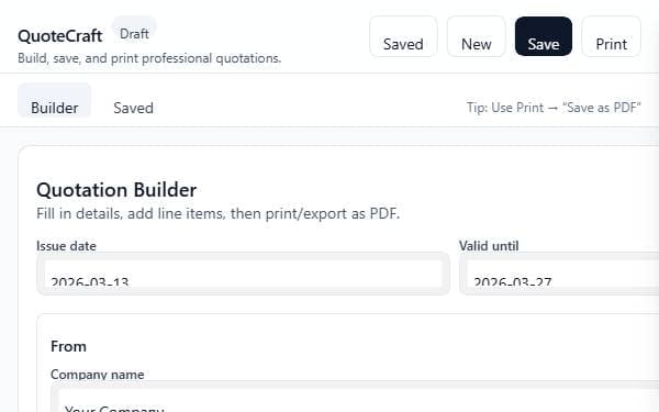 Screenshot of QuoteCraft Builder
