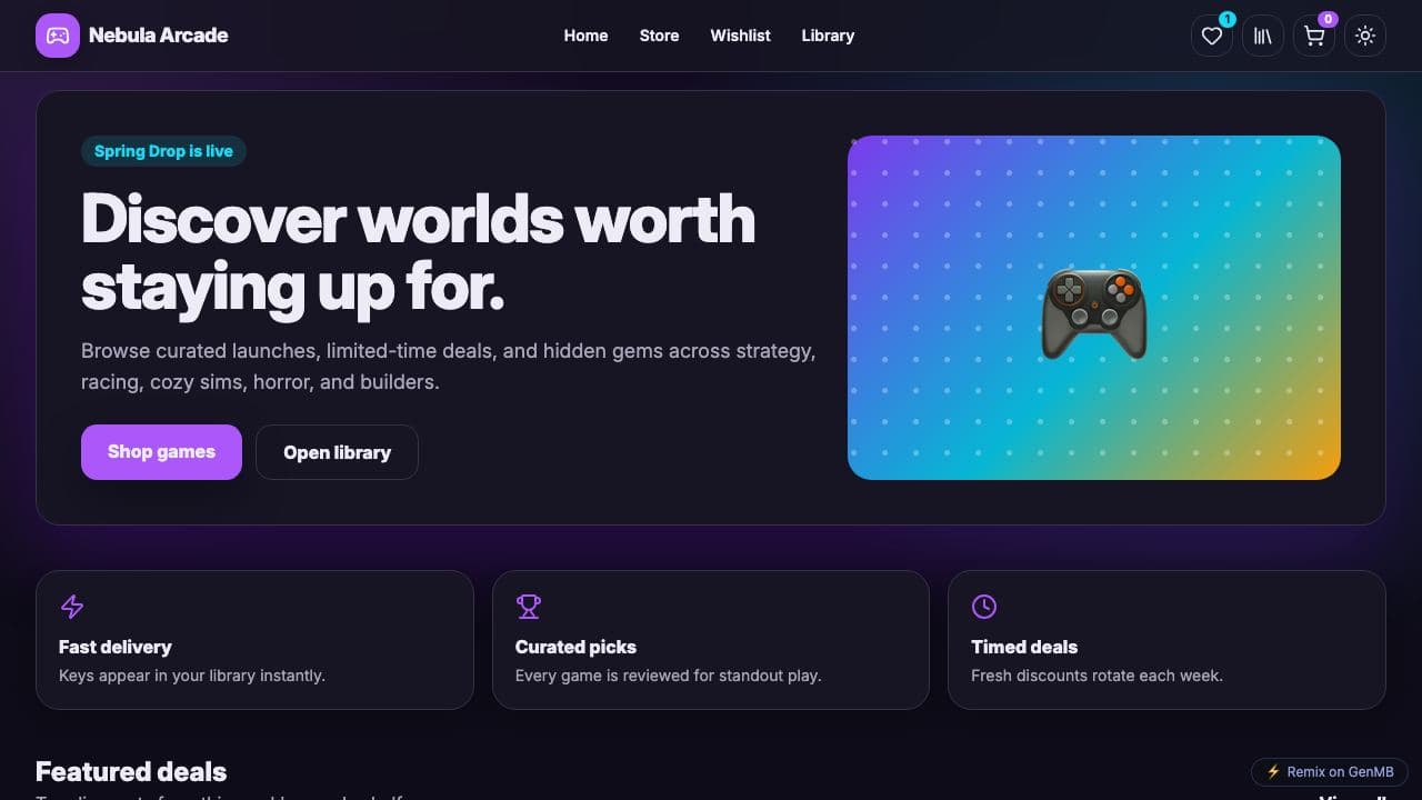 Screenshot of Nebula Arcade