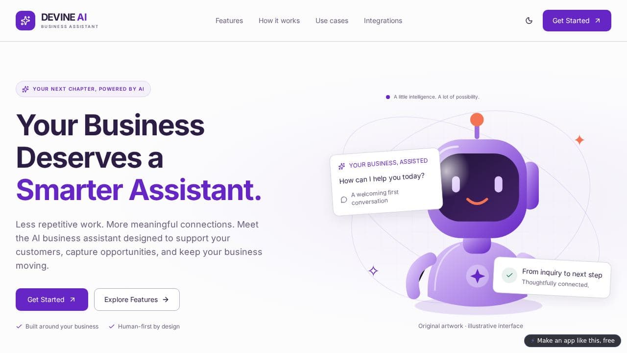 Screenshot of DEVINE AI BUSINESS ASSISTANT