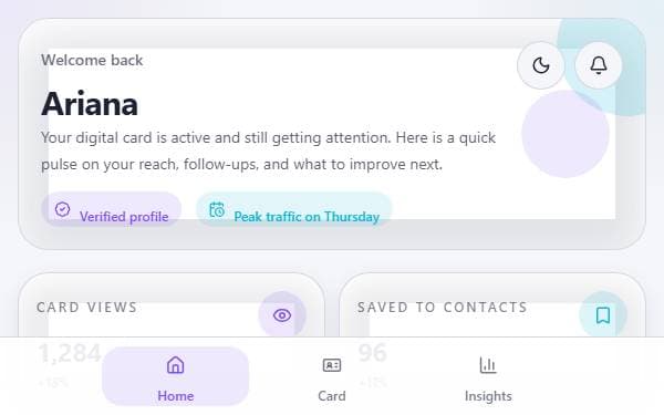 Screenshot of PulseCard Home