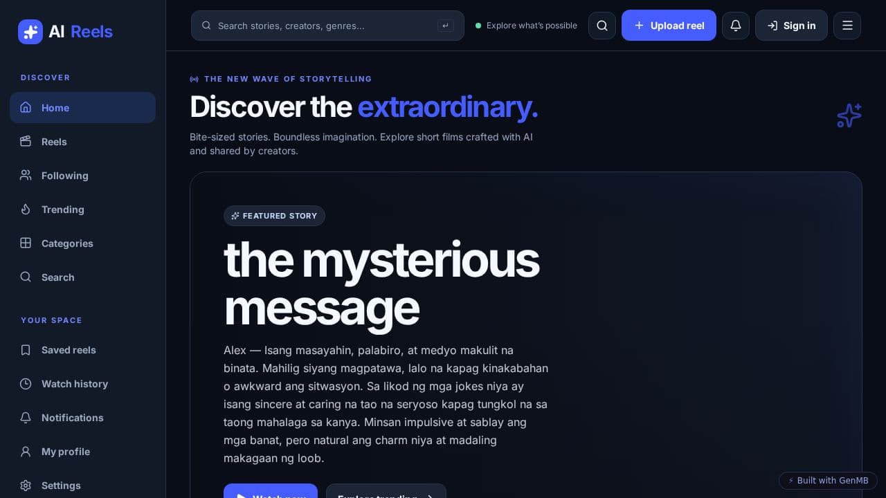 Screenshot of AIReels Video Platform