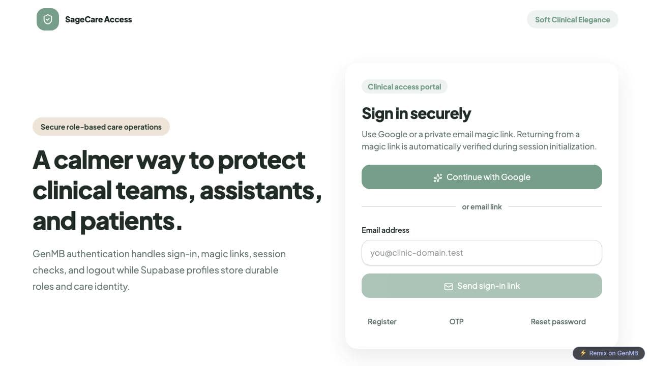 Screenshot of SageCare Access