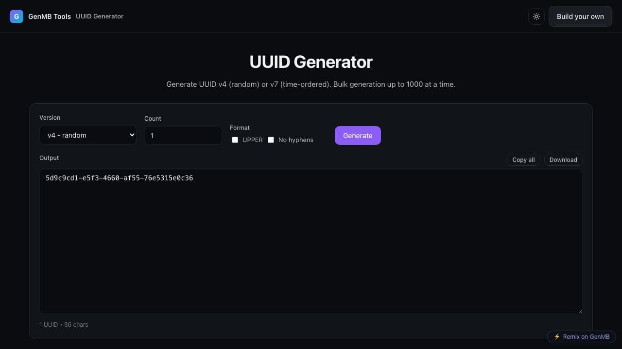 Screenshot of UUID Generator
