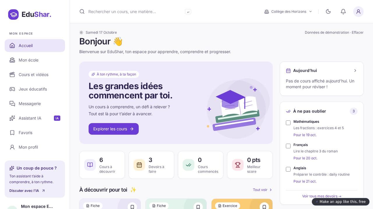 Screenshot of EduShar Scolaire