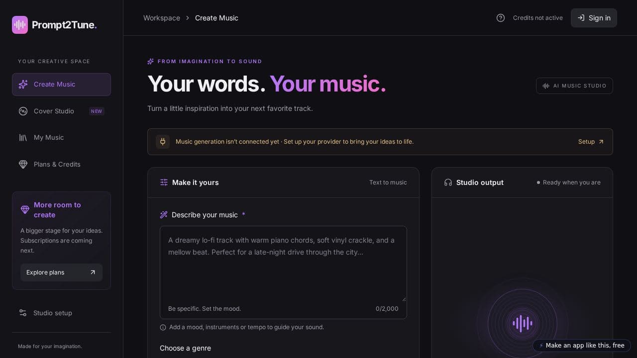 Screenshot of Prompt2Tune AI Studio
