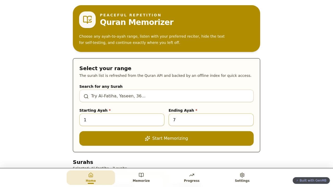 Screenshot of Quran Memorizer