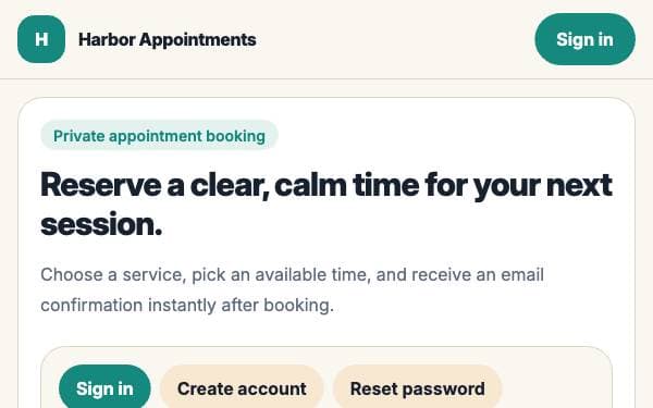 Screenshot of Harbor Appointments