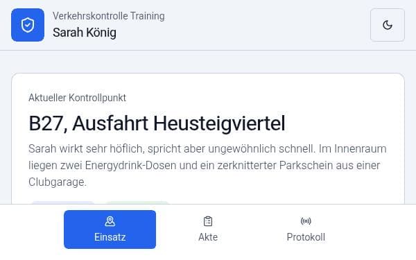 Screenshot of Kontrolleinsatz Sarah