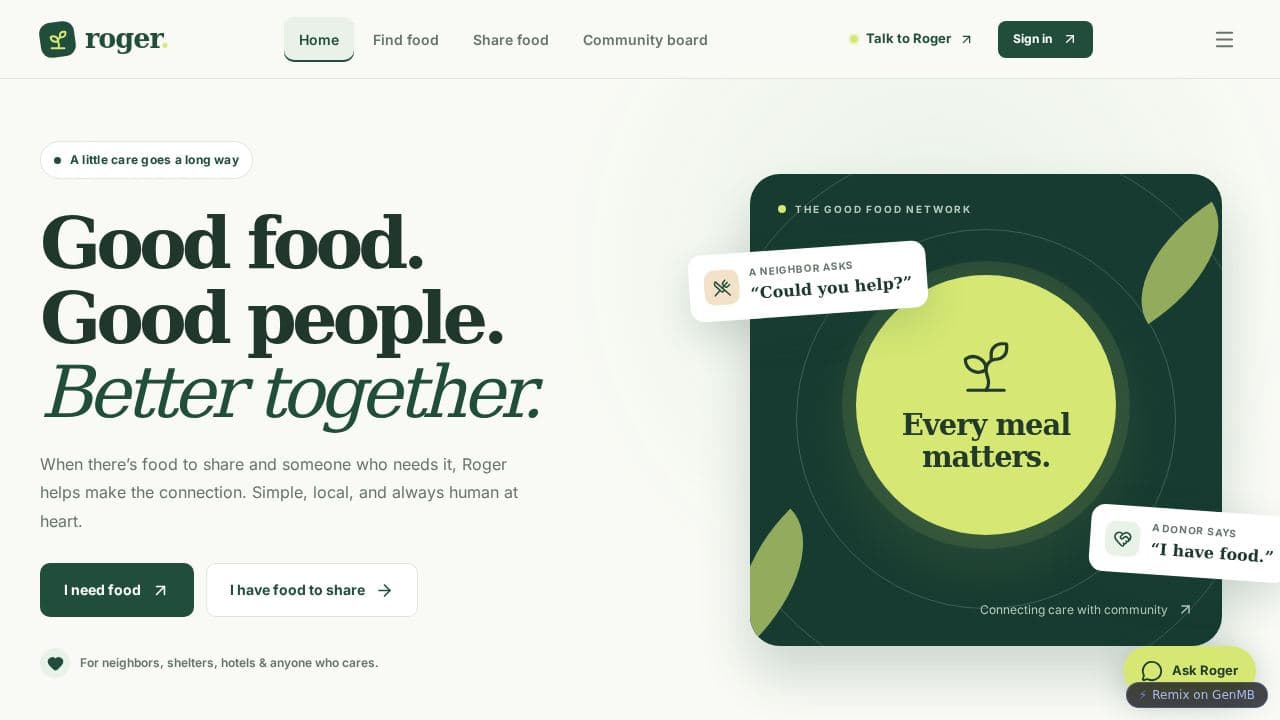 Screenshot of Roger Food Rescue