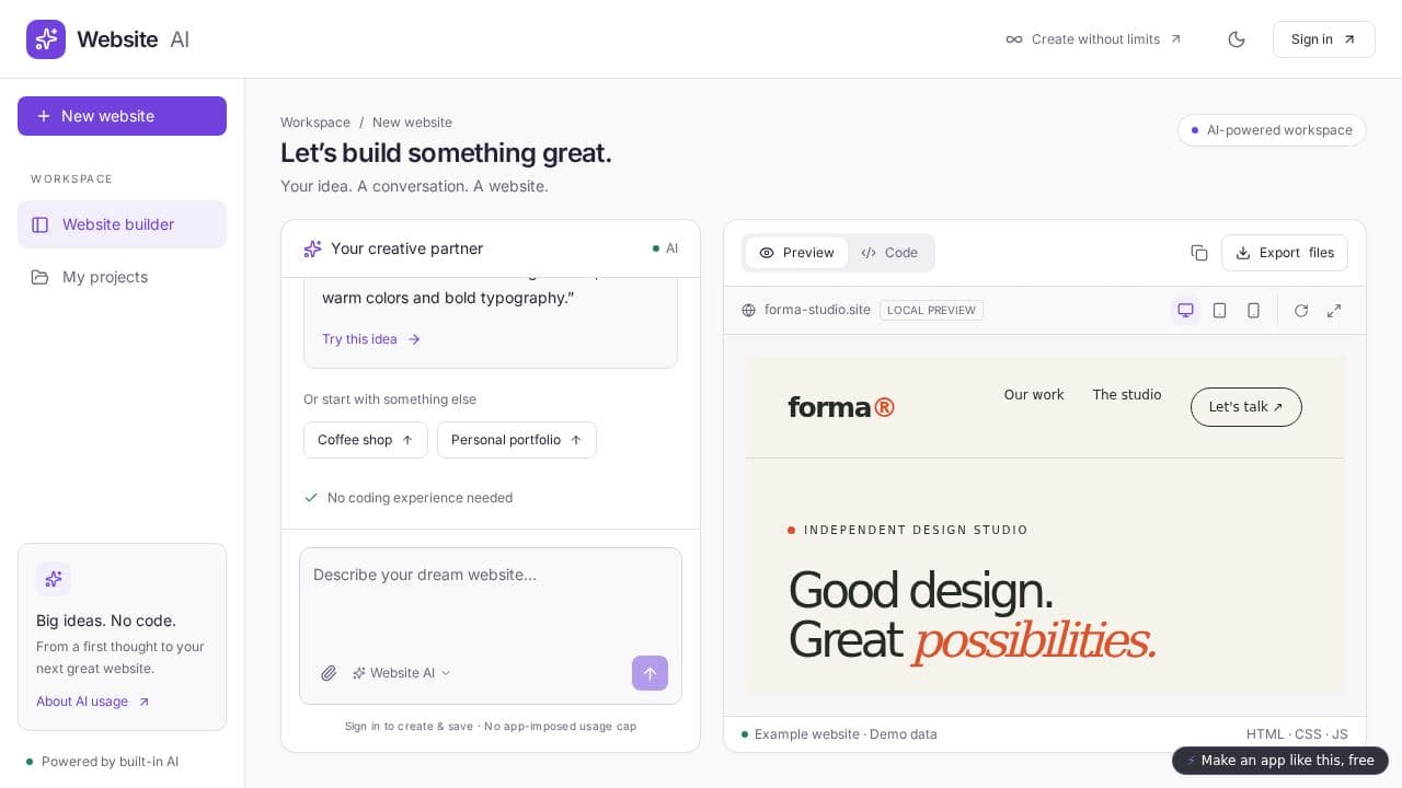Screenshot of Unlimited Website AI