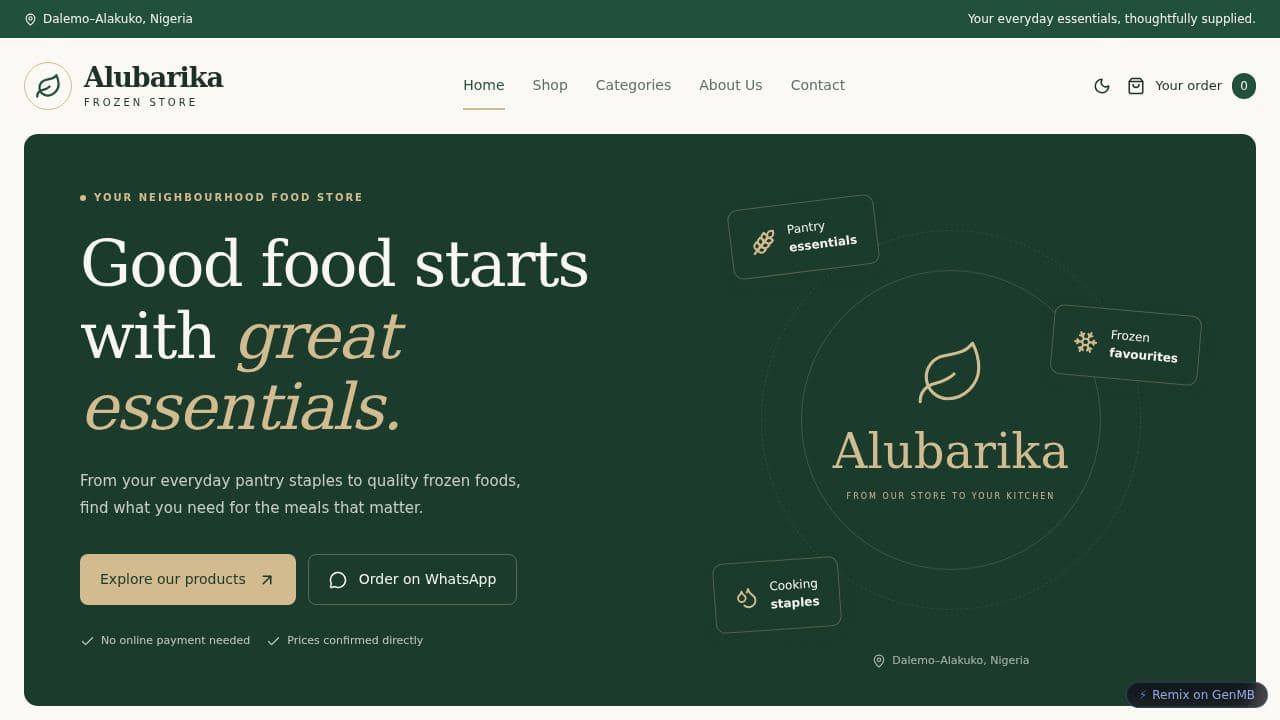 Screenshot of Alubarika Frozen Store
