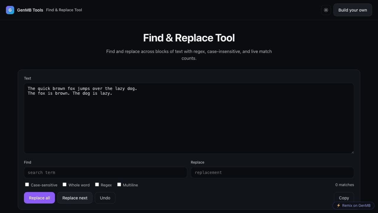 Screenshot of Find & Replace Tool