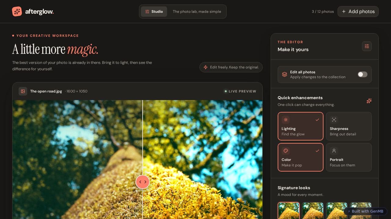 Screenshot of Glow Photo Studio