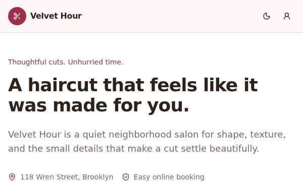 Screenshot of Velvet Hour Salon