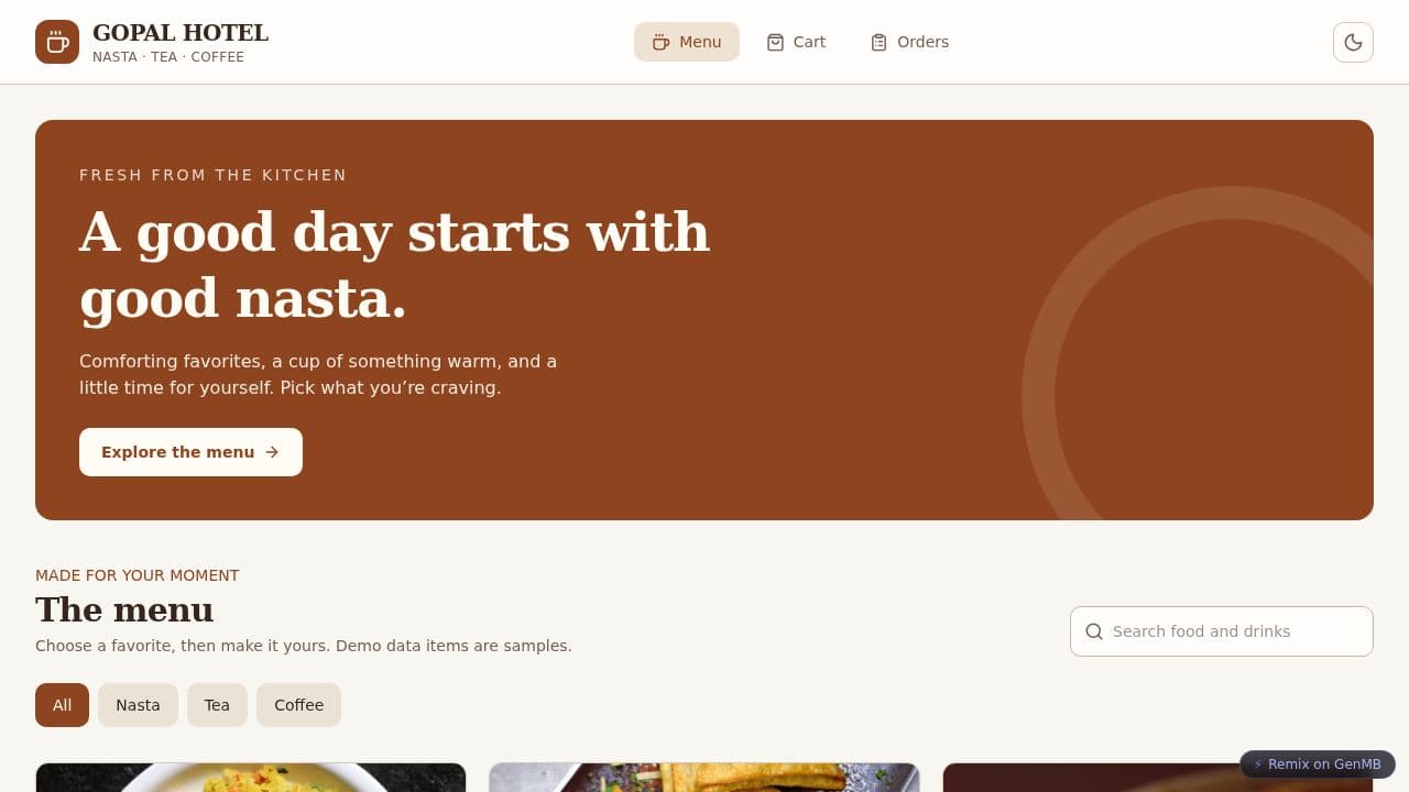 Screenshot of GOPAL HOTEL Ordering