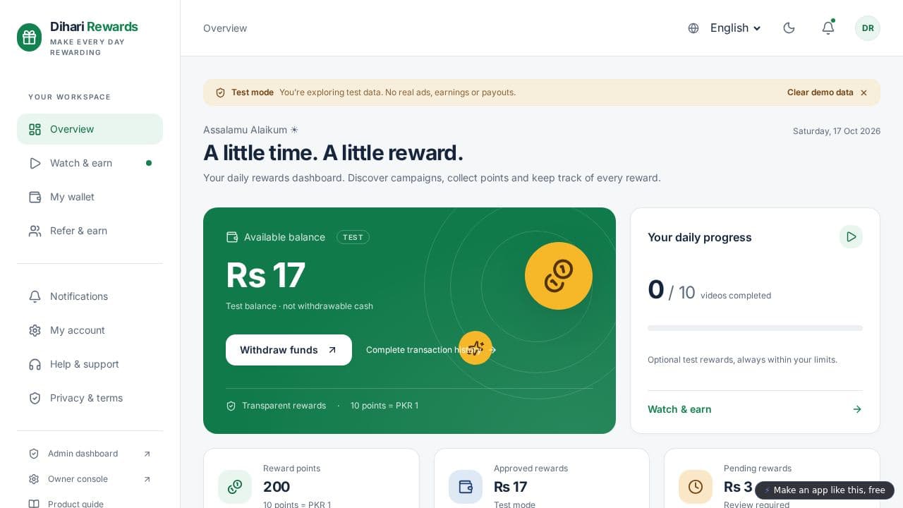 Screenshot of Dihari Rewards