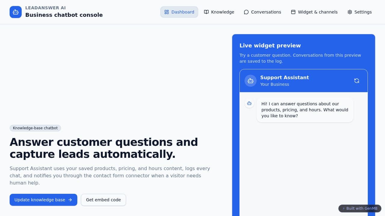 Screenshot of AI Customer Chatbot