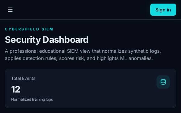 Screenshot of CyberShield SIEM