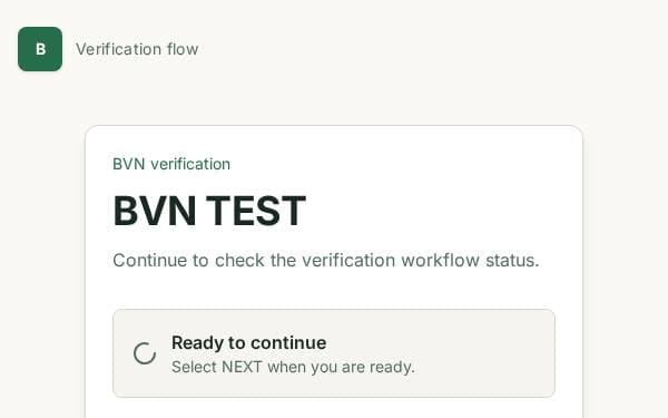 Screenshot of BVN Test Screen