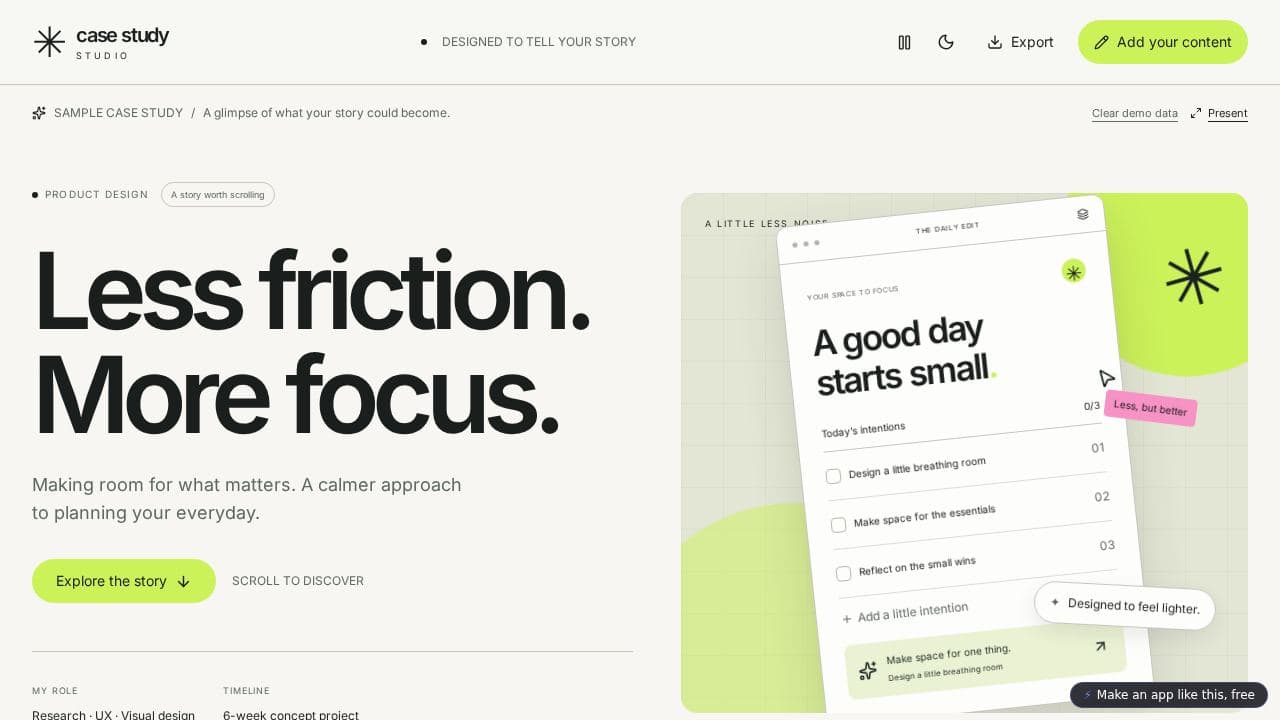 Screenshot of Case Study Studio