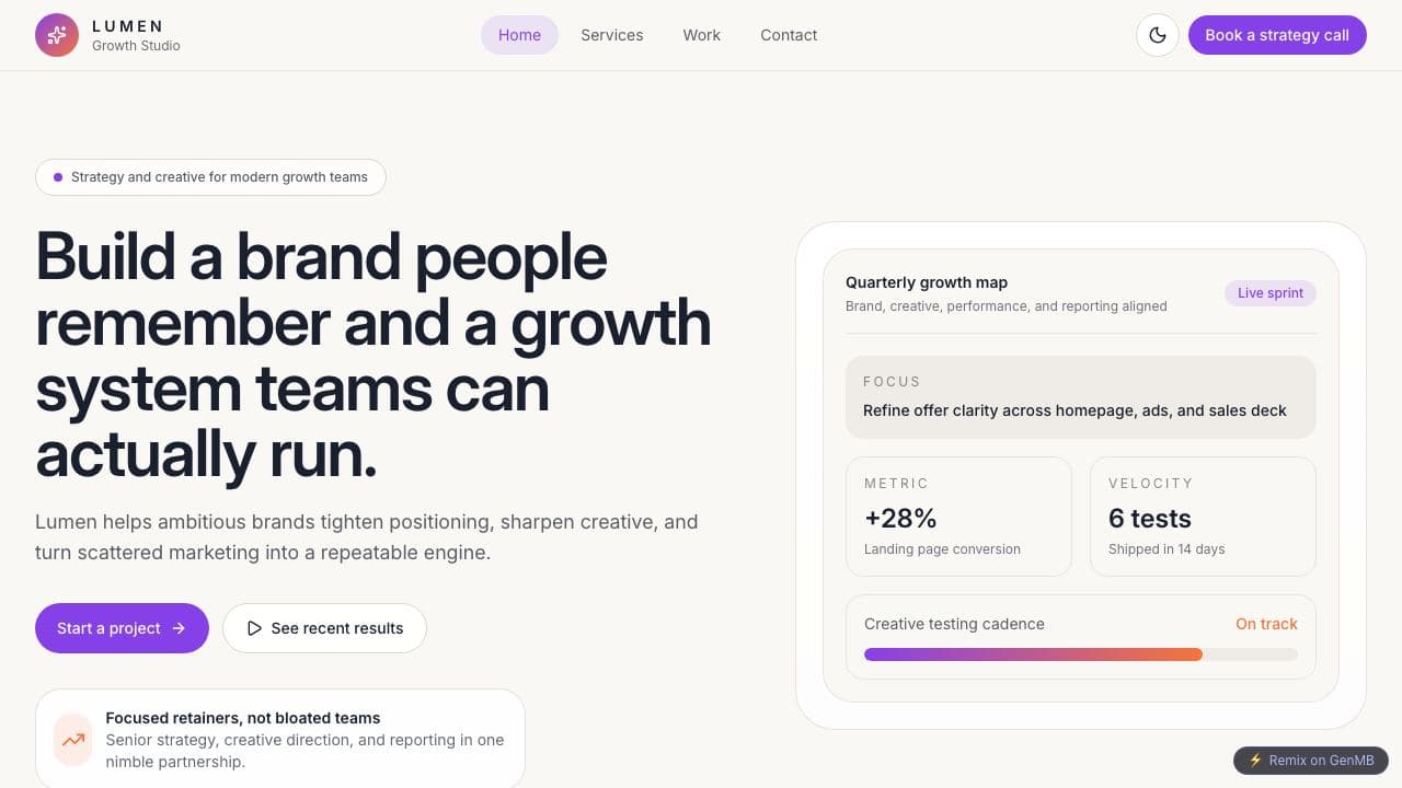 Screenshot of Lumen Growth Studio