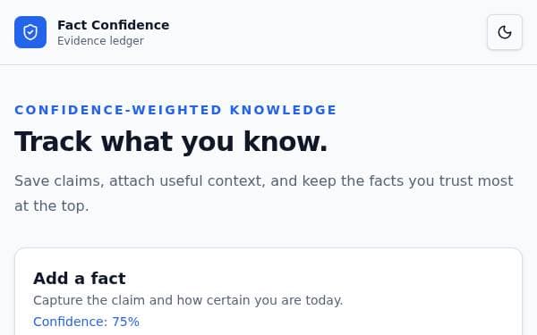 Screenshot of Confidence Fact Vault