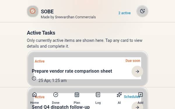 Screenshot of SOBE Taskflow