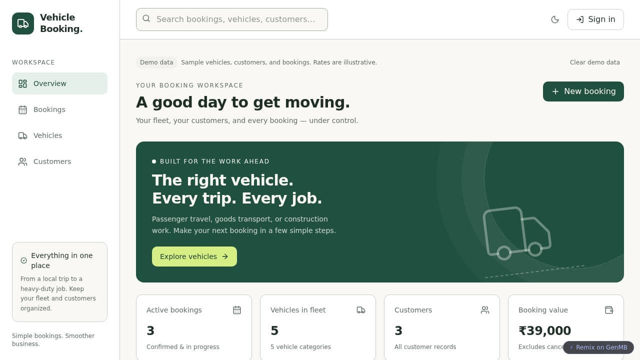 Screenshot of Vehicle Booking