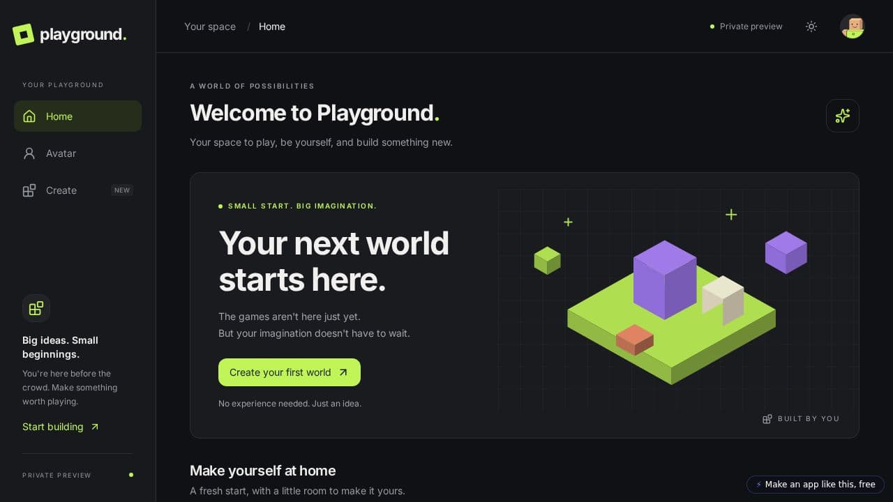 Screenshot of Game Creator Hub