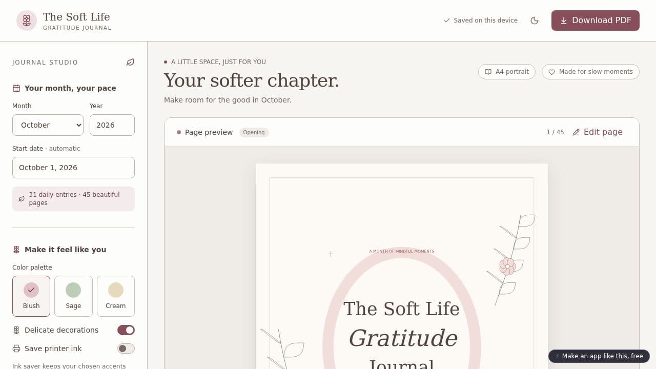 Screenshot of Soft Life Journal