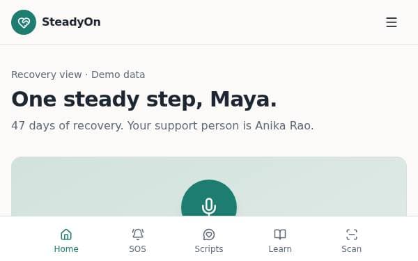 Screenshot of SteadyOn Recovery