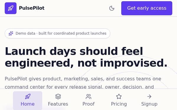 Screenshot of PulsePilot Landing