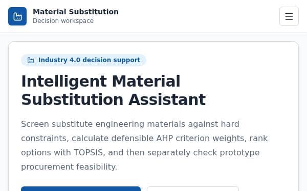 Screenshot of Material Substitution Assistant