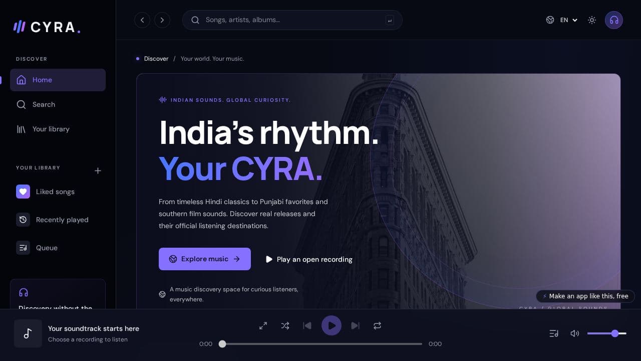 Screenshot of CYRA Music Discovery