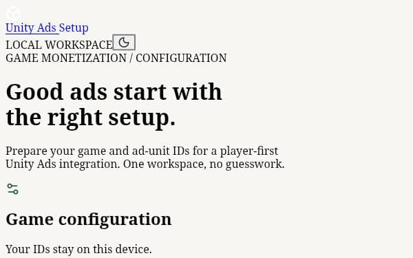 Screenshot of Unity Ads Setup
