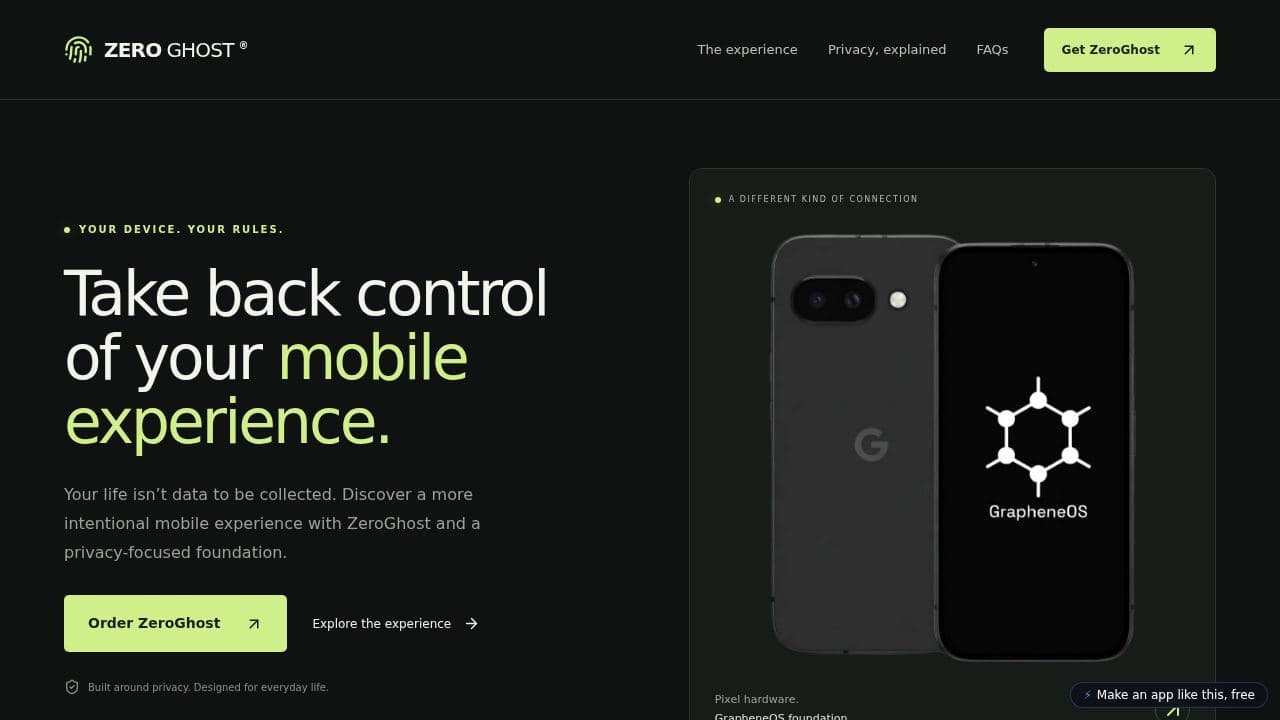 Screenshot of ZeroGhost — Take Back Control
