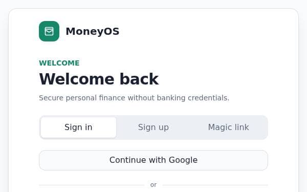 Screenshot of MoneyOS Finance Tracker