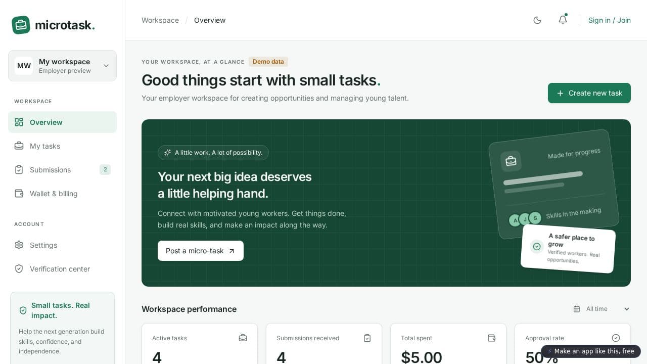 Screenshot of Youth Microtask Marketplace