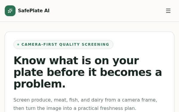 Screenshot of SafePlate AI
