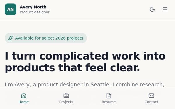 Screenshot of Avery North Portfolio