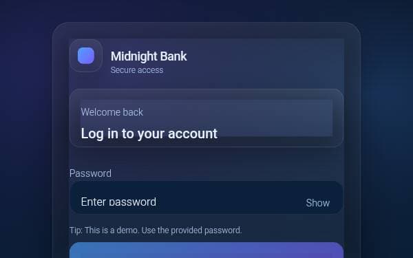 Screenshot of Midnight Bank UI