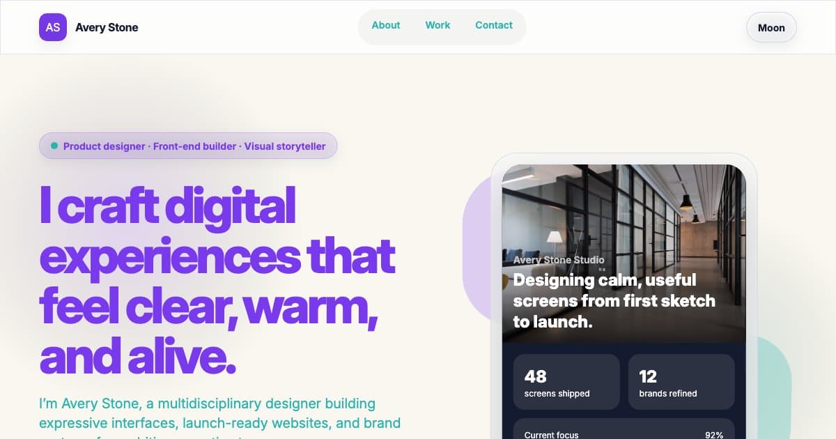 Screenshot of Avery Portfolio
