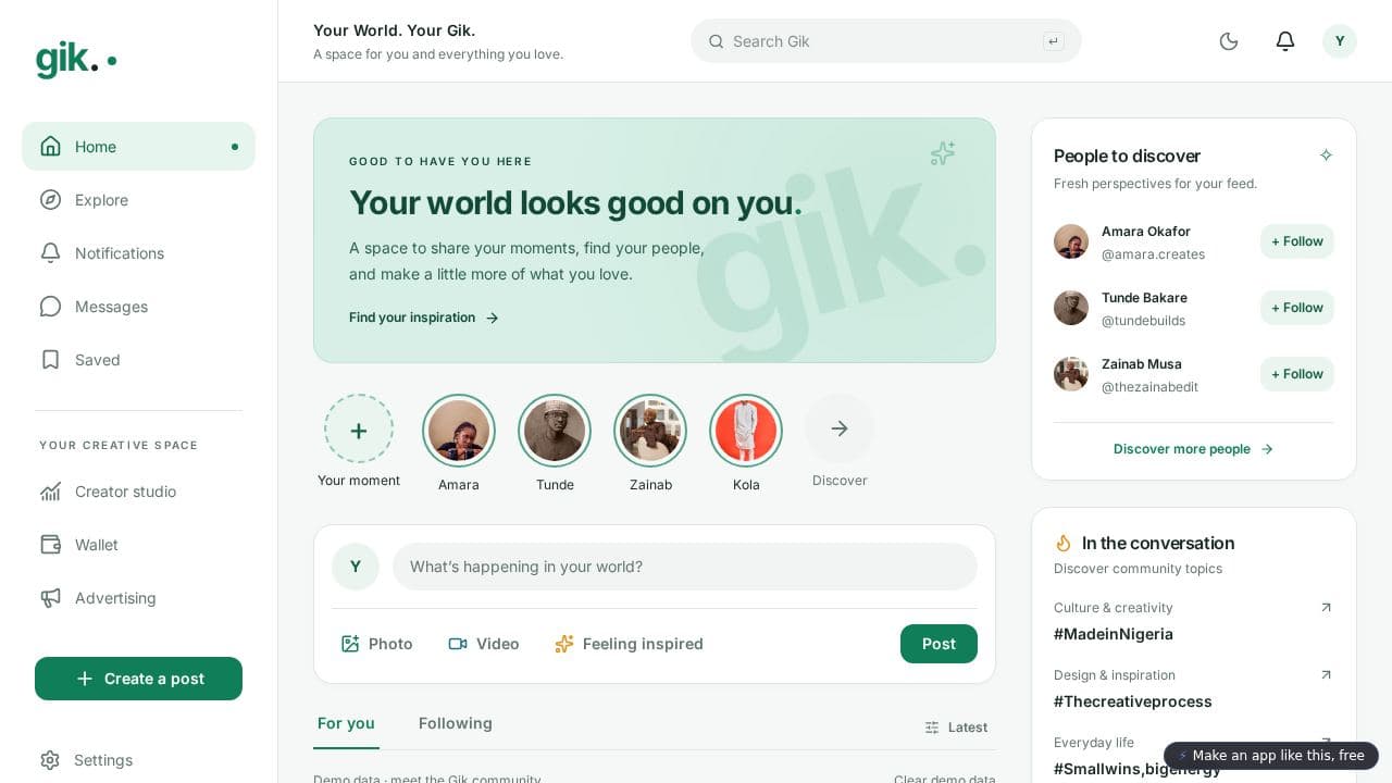 Screenshot of Gik Social Network
