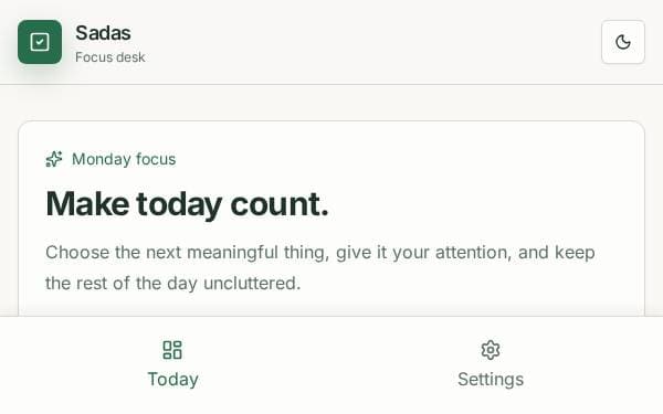 Screenshot of Sadas Focus Desk