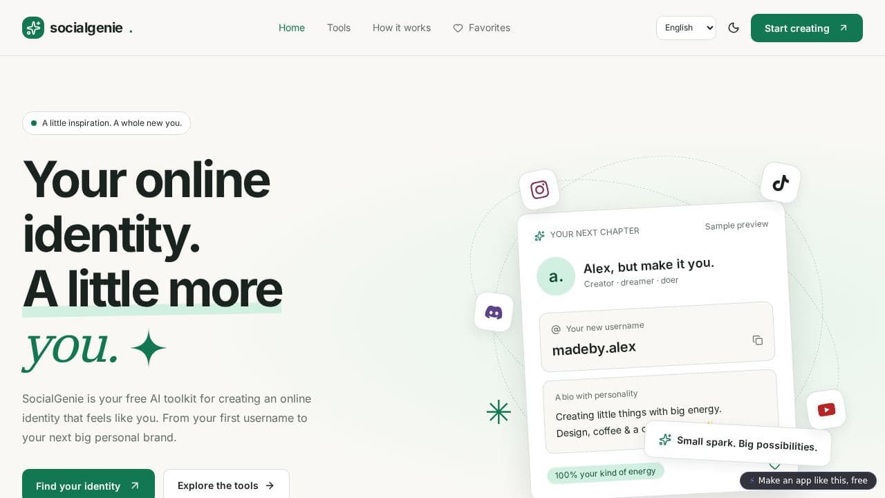 Screenshot of SocialGenie Identity Studio
